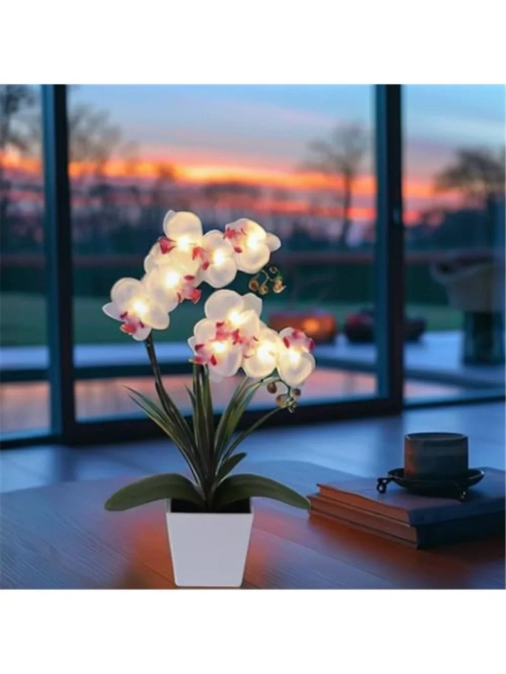 LED Artificial Orchid Lamp Lighted Faux Silk Flower Table Centerpiece Decor